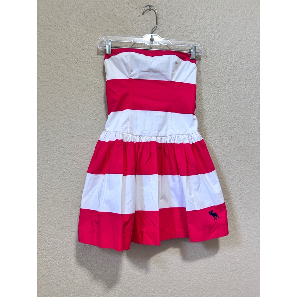 Abercrombie & Fitch Small Vintage Strapless Striped Mini Dress Pink White Preppy